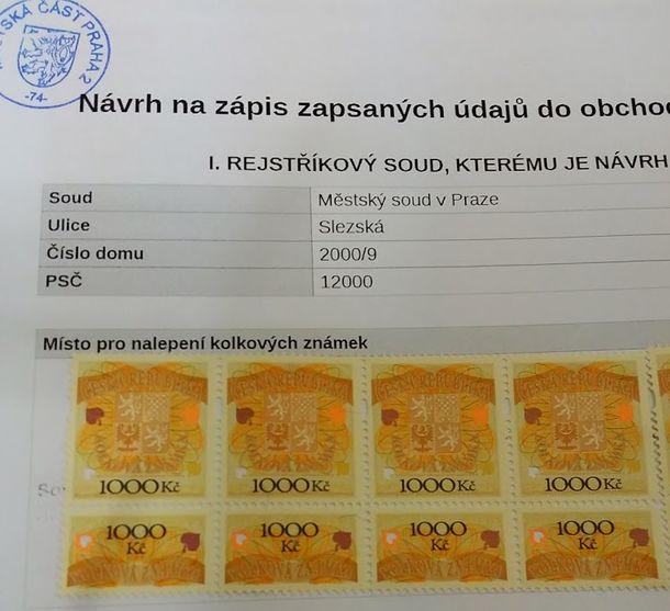 Государственный сбор при регистрации фирмы в Чехии оплачивается специальными марками